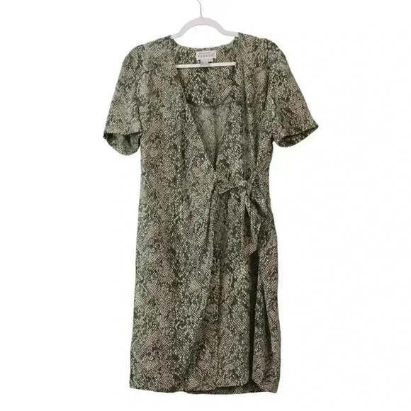 Adrianna Papell Wrap Dress Size 10 Green 100% Silk Snake Skin Y2K Cocktail Party - Picture 1 of 10